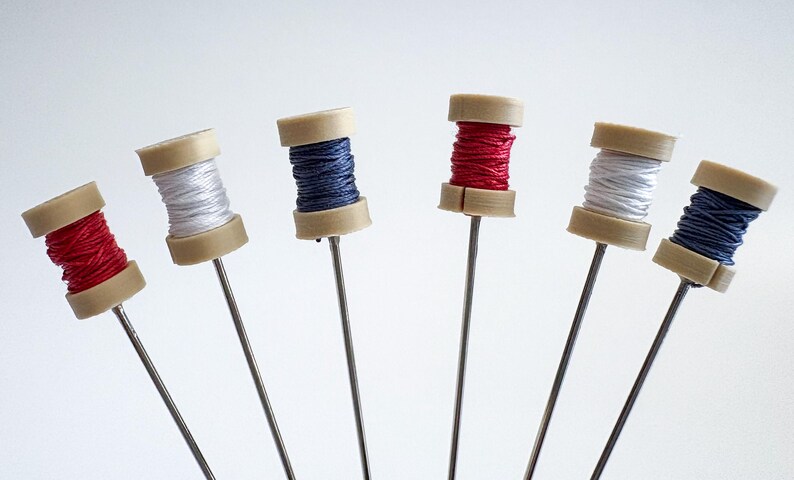 Mini Thread Spool Sewing Pins, Muted Red White Blue, Set of 6 - Etsy