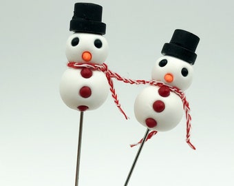 2 pc Mini Snowman Handcrafted Decorative Sewing Pins - PN168