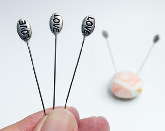 LOVE Metal Bead Sewing Pins, Set of 5