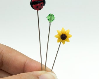 Sunflower and Ladybug Sewing Pin Gift Sets, Extra Long Pins - PN170