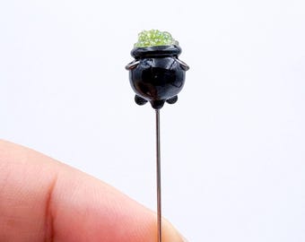 Mini Bubbling Cauldron Single Decorative Sewing Pin, Long Counting Pin or Pincushion Decor