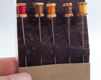 5 pc Mini Thread Spool Muted Fall Colors Decorative Sewing Pins, Primitive Pincushion Pins EX Long Counting Finishing Pins - PN174