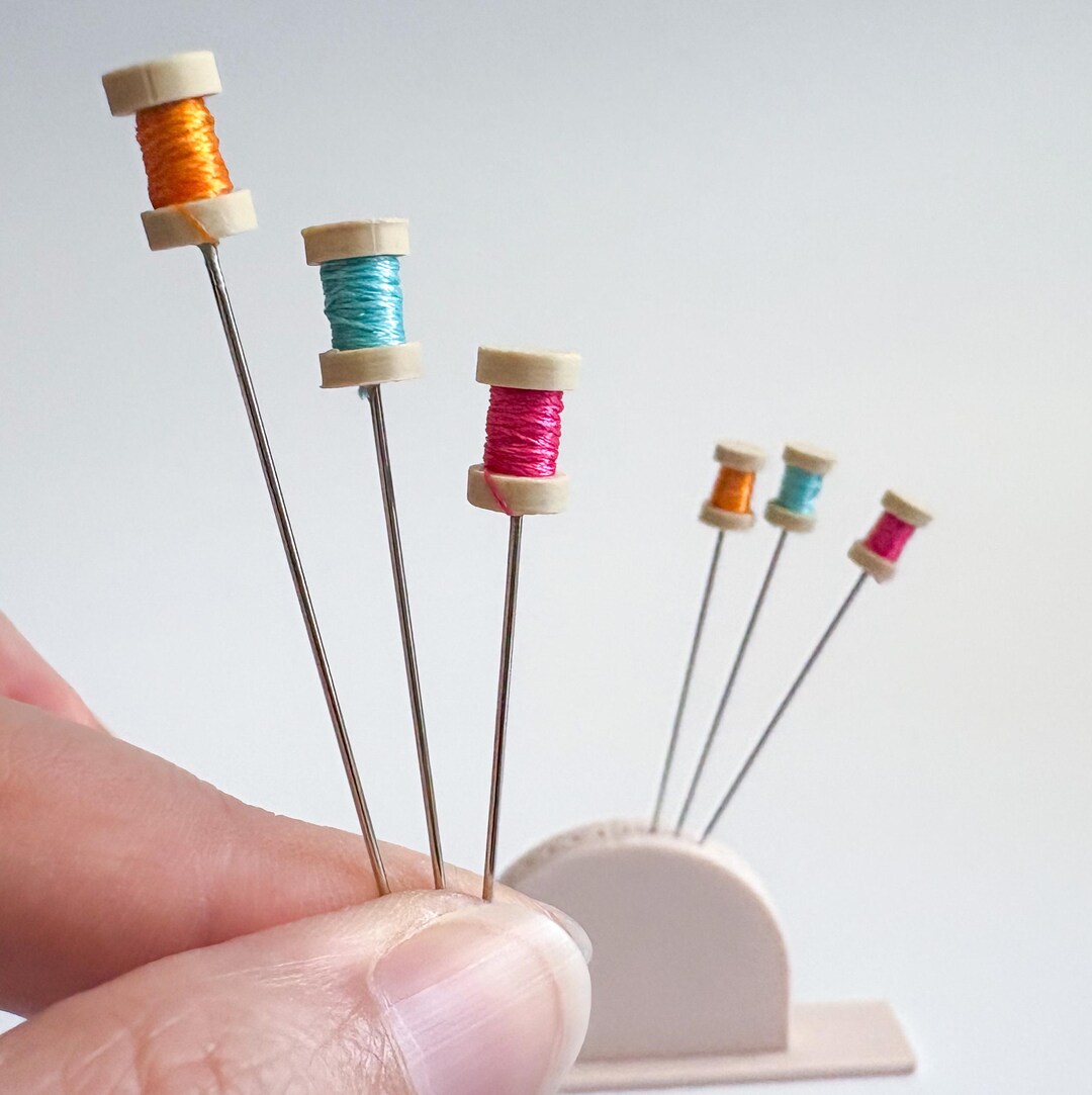 6 Pc Thread Spool Decorative Sewing Pins EX Long Pink, Lt Blue & Orange ...