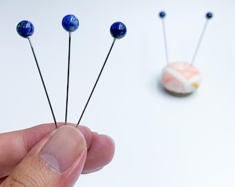 Real Lapis Lazuli Gemstone Decorative Sewing Pins, 6 mm stone, Set of 5