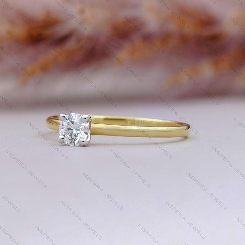 High Setting Rings Round 0.50ct Round Cut Diamond Solitaire Engagement Ring Minimalist Yellow ...