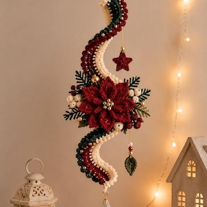 Beaded Poinsettia Swirl Ornament Crochet Pattern | Christmas Hanging Flower Tutorial (PDF Download)