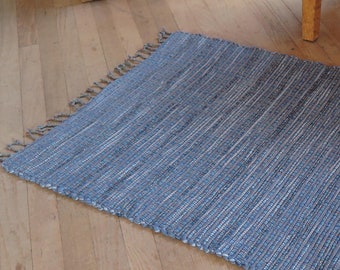 Hand Woven Rag Rug - Blue Cotton 26" x 40"