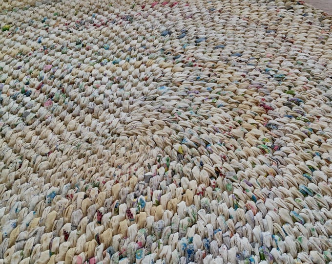 Hand Braided Rag Rug Ivory Patchwork Bohemian Braid Oval 32 X 47 Etsy
