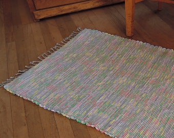 Hand Woven Rag Rug Lavender Pink Green Cotton 26" x 46"