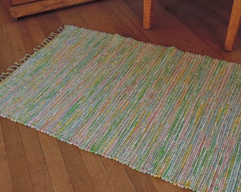 Hand Woven Rag Rug Pastel Cotton 27" x 48"