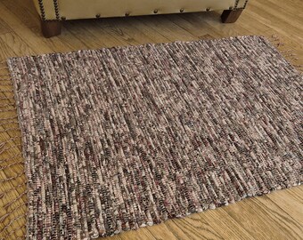 Hand Woven Rag Rug Floral Denim 29" x 38"