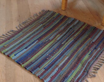 Hand Woven Rag Rug Little Scrappy Wool 27" x 28"
