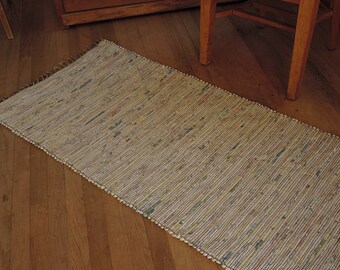 Hand Woven Rag Rug Soft Yellow Denim 26" x 58"