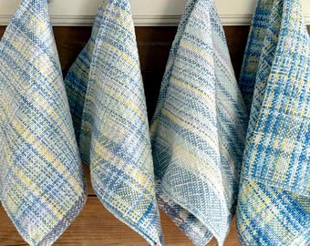 Paños de cocina tejidos a mano - Azul y amarillo, 35 x 61 cm