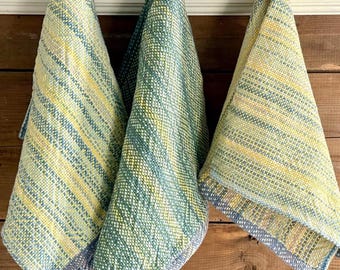 Paños de cocina tejidos a mano - Amarillo, verde y azul, 35 x 61 cm