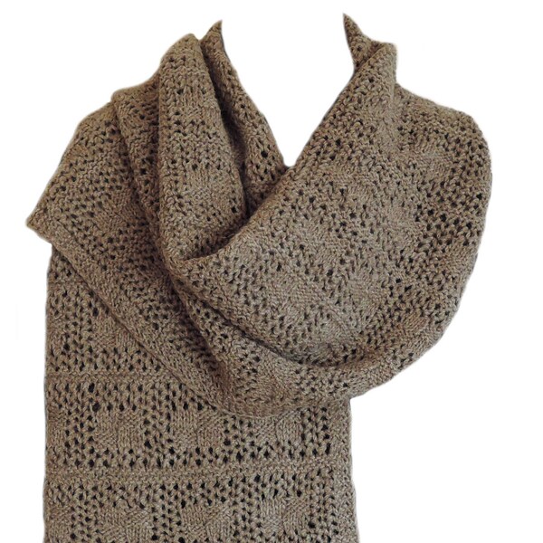 Natural Brown Hand Knitted Wool Shawl