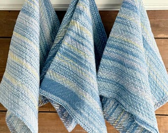 Paños de cocina tejidos a mano - Azul y amarillo, 35 x 61 cm