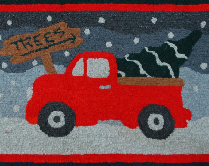 Hand Hooked Rag Rug Christmas Tree Truck Wool Etsy