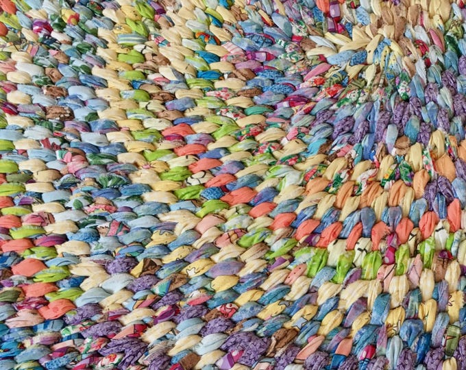 Hand Braided Rag Rug Spring Patchwork Bohemian Braid Oval 32 X 52 Etsy