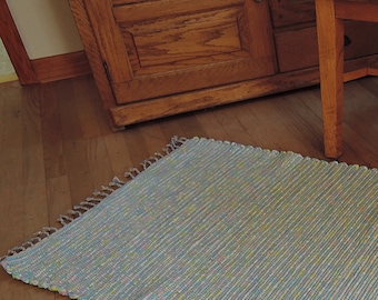 Hand Woven Rag Rug Aqua Green Cotton 27" x 56"