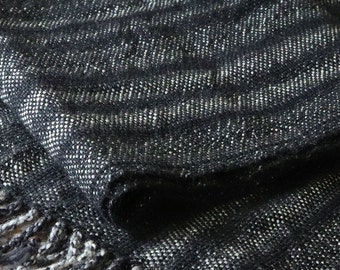 Hand Woven Scarf Black Wool Mohair