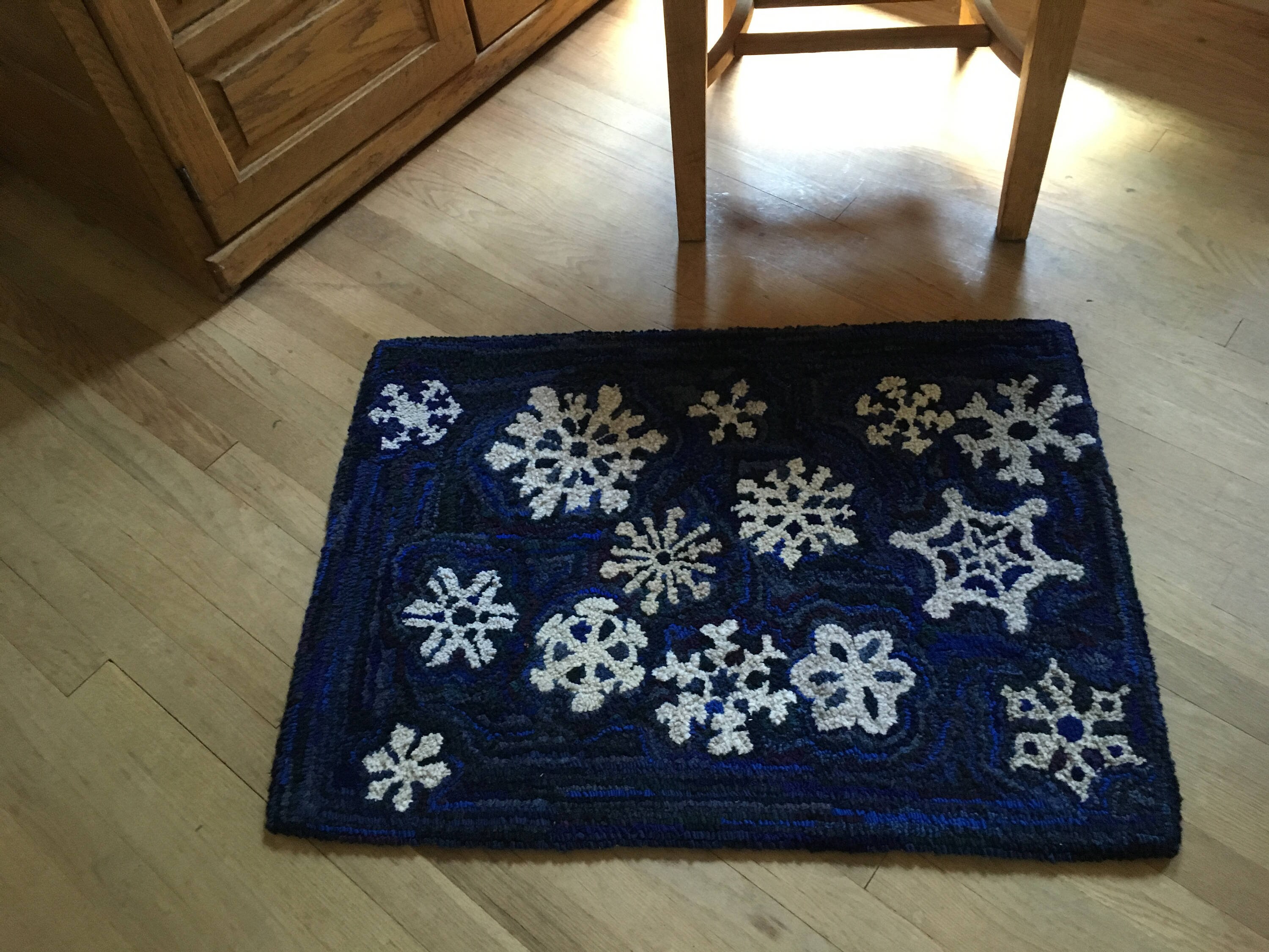 Hand Hooked Rag Rug Snowflakes at Night Wool 26 x Etsy