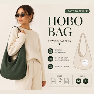 Hobo Bag Sewing Pattern, Digital PDF Shoulder Bag Pattern, Easy DIY Slouchy Tote, Beginner Friendly Instant Download