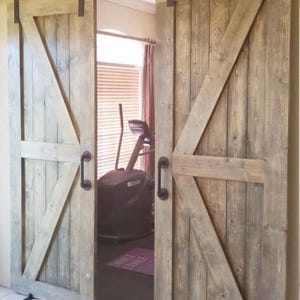 Custom British Brace Sliding Barn Door, Weathered Wood Barn Door