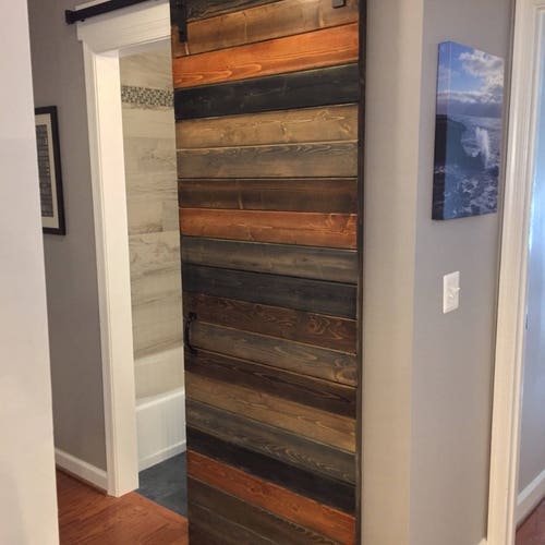 Custom Multi Stain Horizontal Plank, Sliding Wood Doors Stackable Storage Cabinet Multiple Colors