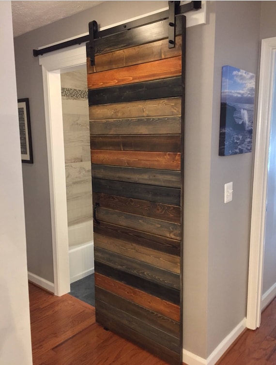 Custom Multi Stain Horizontal Plank Sliding Barn Door Custom Multi Stain Horizontal Plank, Custom Sliding Barn Doors