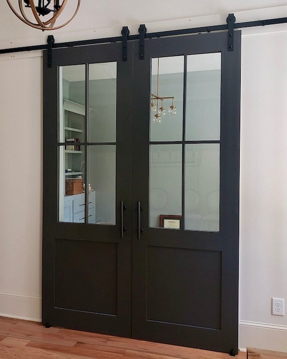 Glass French Barn Doors Internal White Primed Trent Glazed Sliding