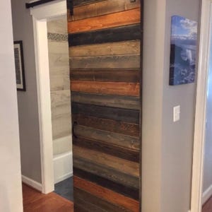 Custom Horizontal Plank Barn Door, Multi-Stained Sliding Barn Door