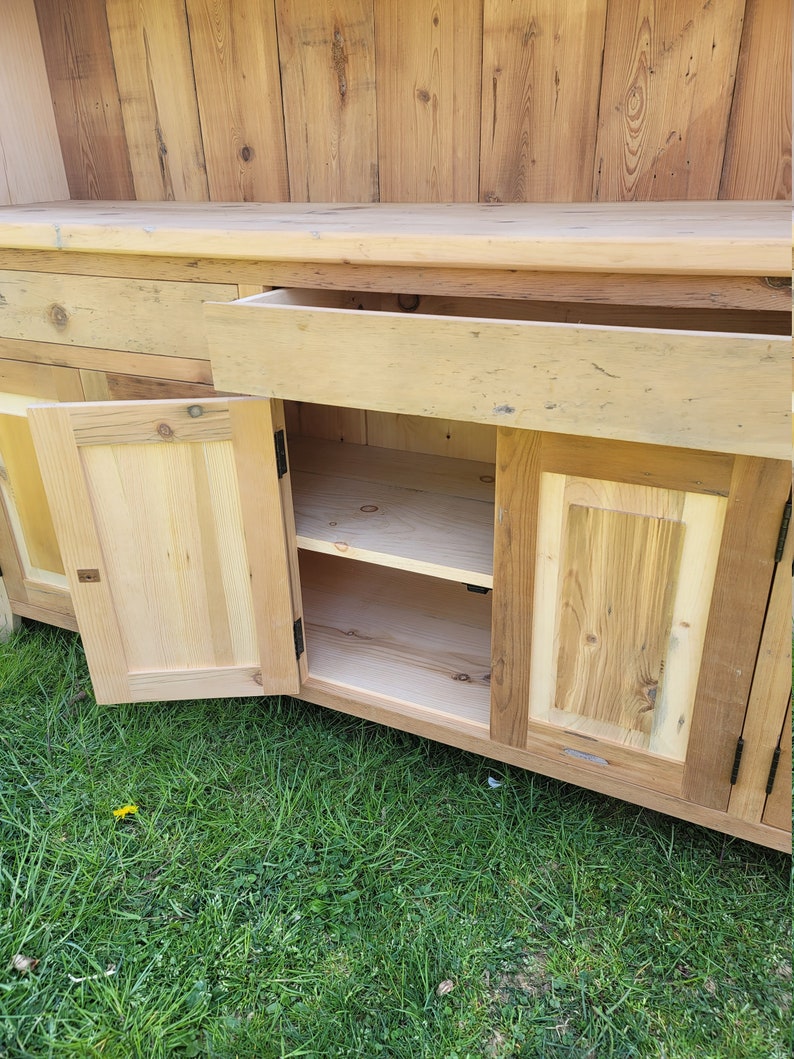 Back in stock Farmhouse Hutch,Barnwood farmhouse,Stepback Hutch,Farm Hutch,Buffet with Hutch,7 x 78 Reclaimed Oak,Reclaimed Pine afbeelding 4