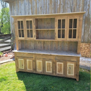 Back in stock Farmhouse Hutch,Barnwood farmhouse,Stepback Hutch,Farm Hutch,Buffet with Hutch,7 x 78 Reclaimed Oak,Reclaimed Pine Unf/pine/oak 78"tall