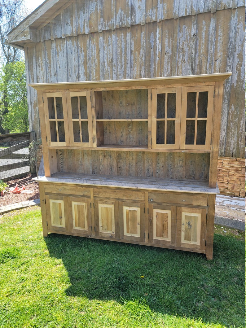 Back in stock Farmhouse Hutch,Barnwood farmhouse,Stepback Hutch,Farm Hutch,Buffet with Hutch,7 x 78 Reclaimed Oak,Reclaimed Pine Unf/pine/oak 78"tall