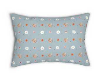 Kudde med vintage blommönster | Blå prästkragemotiv