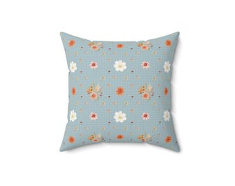 Kudde med vintageblommönster | Blå, småblommiga blommor, dekorativ kudde i Cottagecore