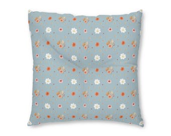 Tuftad golvkudde med vintagemotiv och blommönster | Fyrkantig