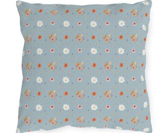 Utomhuskudde med vintageblommönster | Blå, små blommor