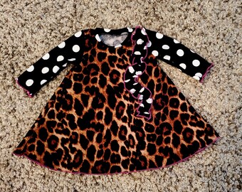 RTS~0/3M~VictoriasBliss ~GRACIE~ Leopard Polkadot  Aline Dress, Little girl's dress 0/3M~ One of a Kind, OOAK