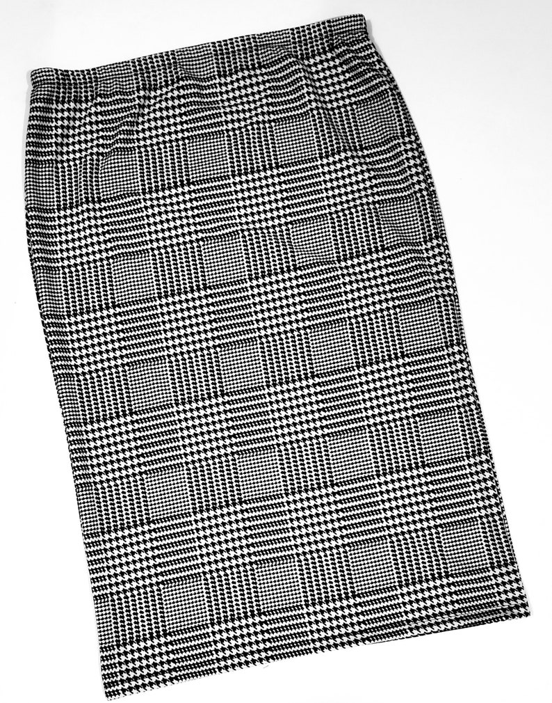 RTS VictoriasBliss Women's Modest Knit Pencil Skirt White and Black Plaid Houndstooth Liverpool Knit HOLIDAY SKIRT image 1