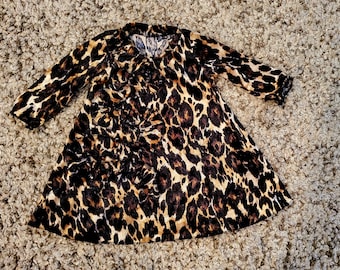 RTS~0/3M~VictoriasBliss ~GRACIE~ Leopard Velour  Aline Dress, Little girl's dress 0/3M~ One of a Kind, OOAK