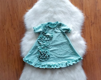 RTS 6/9M ~VictoriasBliss ~GRACIE~ Gorgeous Aqua Aline Dress, Little girl's dress 6/9M~Valentine's Day