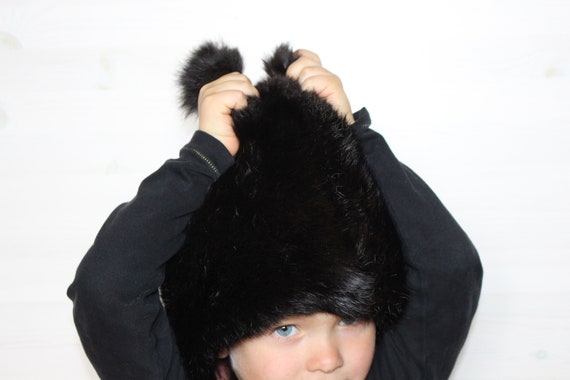 Kids rabbit fur hat SIZE 55 pom pom hat Vintage t… - image 3