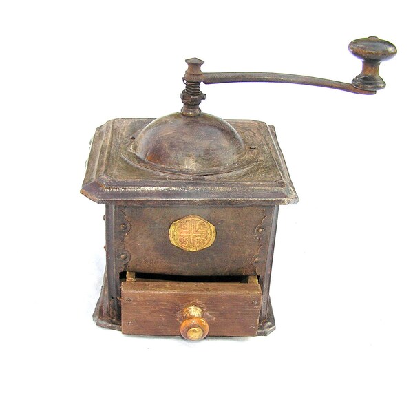 Antique coffee grinder mill metal dark brown rustic shabby chic home decor
