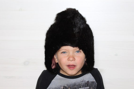 Kids rabbit fur hat SIZE 55 pom pom hat Vintage t… - image 5