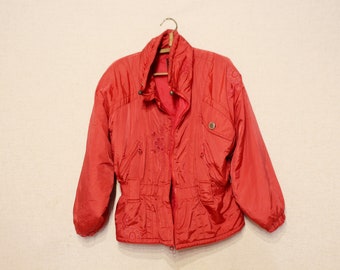 90s ski jacket Sports SARE Red raglan ski jacket with embroidery SIZE M Embroidered retro ski jacket coat