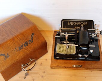 Rare WORKING typewriter AEG MIGNON model 4 Antique typerwriter Vintage typewriters Black glossy portable typewriter 20s