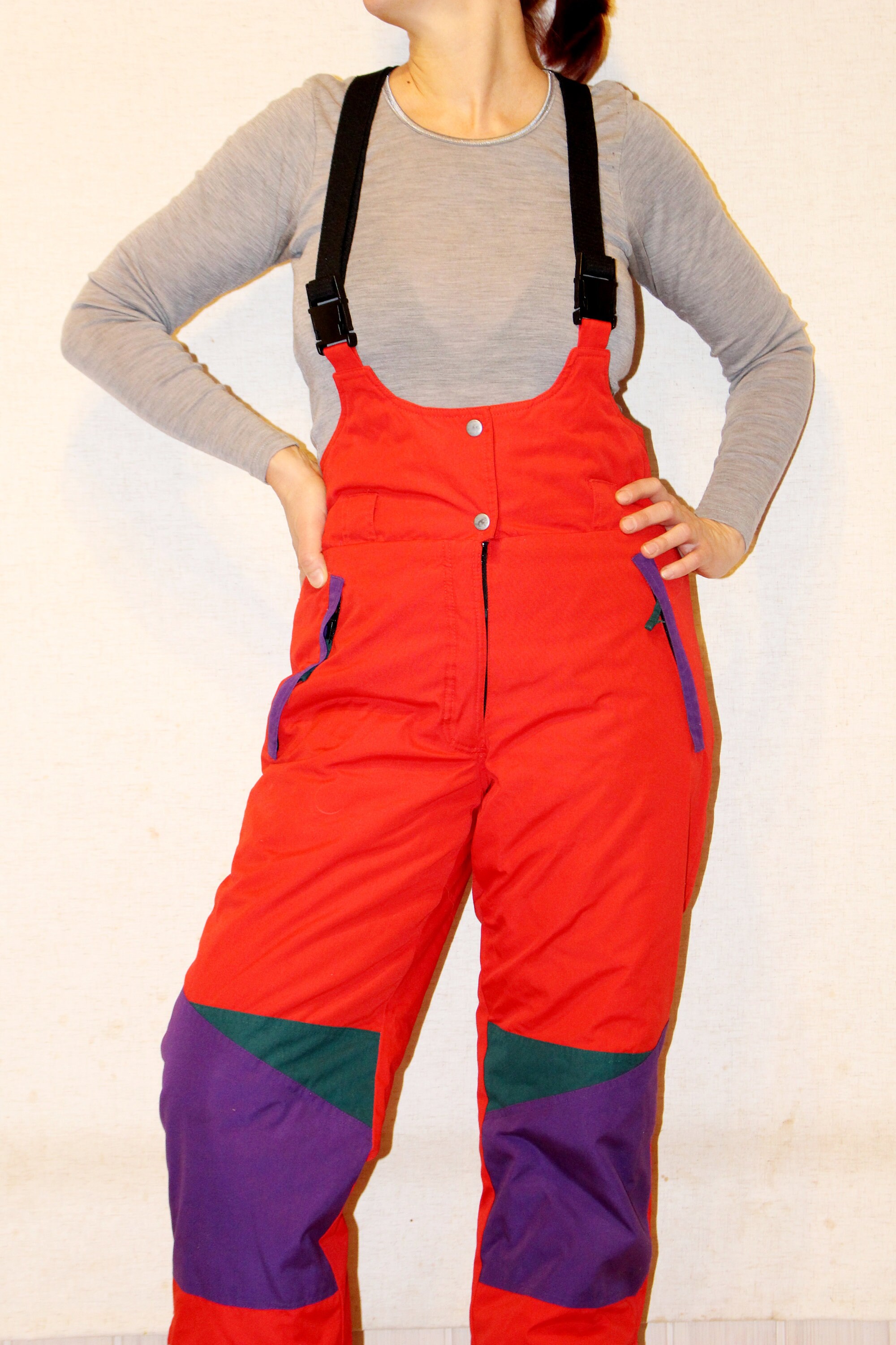 Crimson Snow Pants Warm Skiing Pants Red Hipster Puffer Snow 