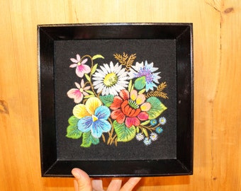 Estonian hand embroidered flowers wall decor Framed wall hanging National folk Estonia wildflowers Floral wall decor